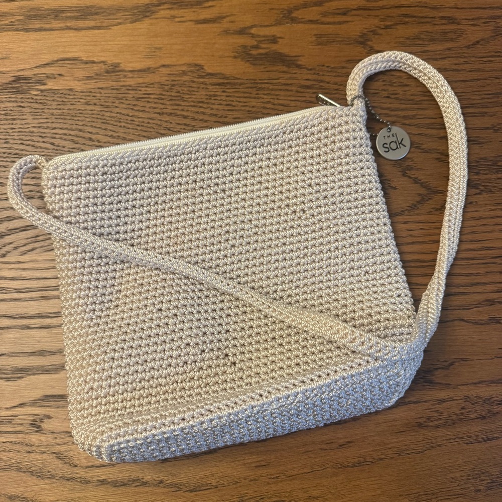 The Sak Beige shoulder Bag 00s 90s knit crochet Excellent‎ condition - Picture 2 of 11